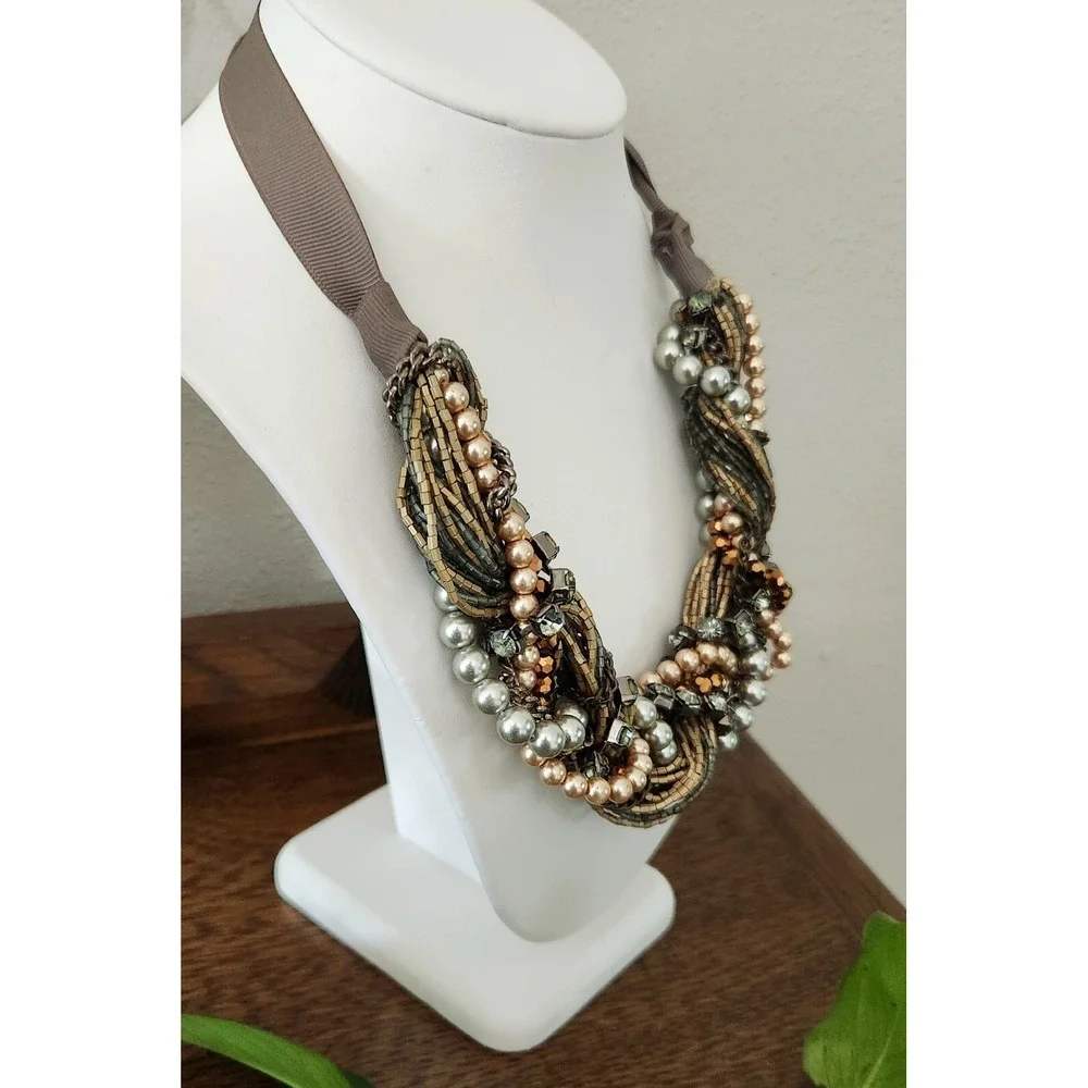 BCBG Chunky Rhinestone Chain‎ Braided Metallic Gold Silver Adjustable Necklace